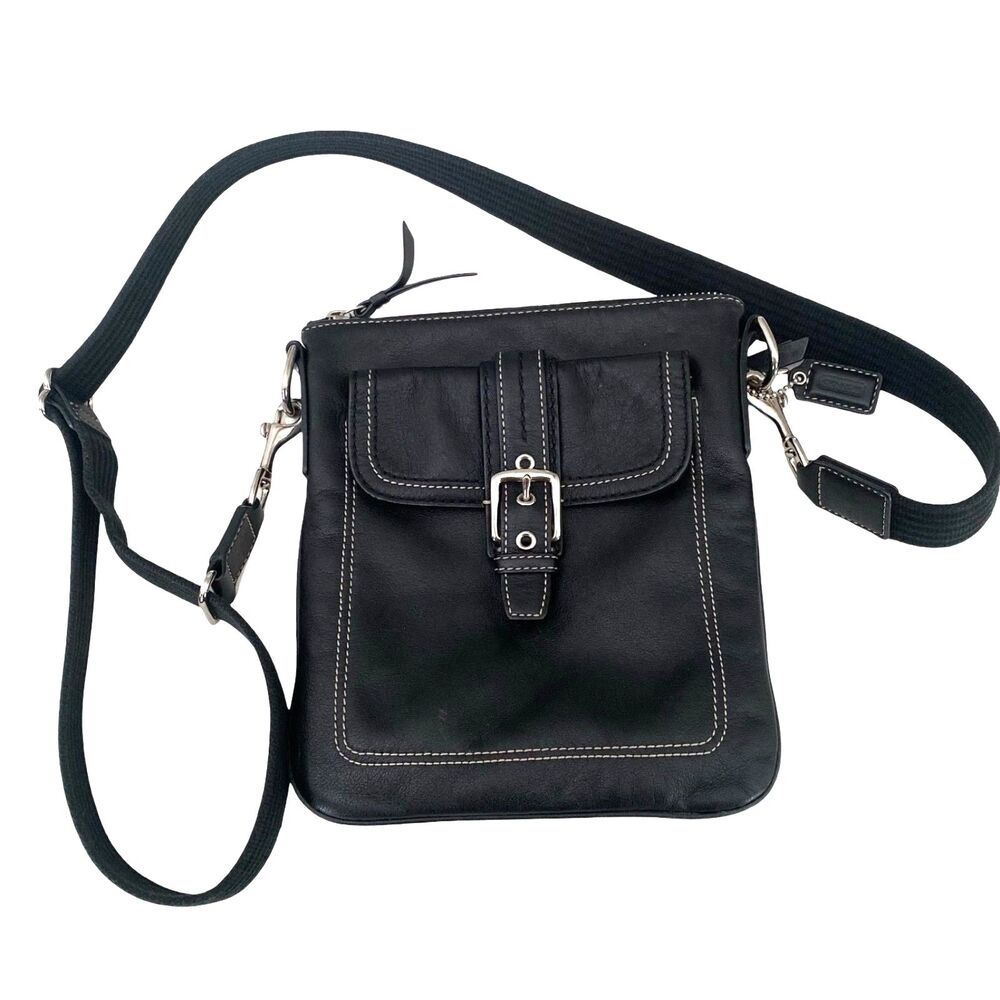 Vintage Coach Black Leather Hamilton Messenger Bag Crossbody - Picture 3 of 8